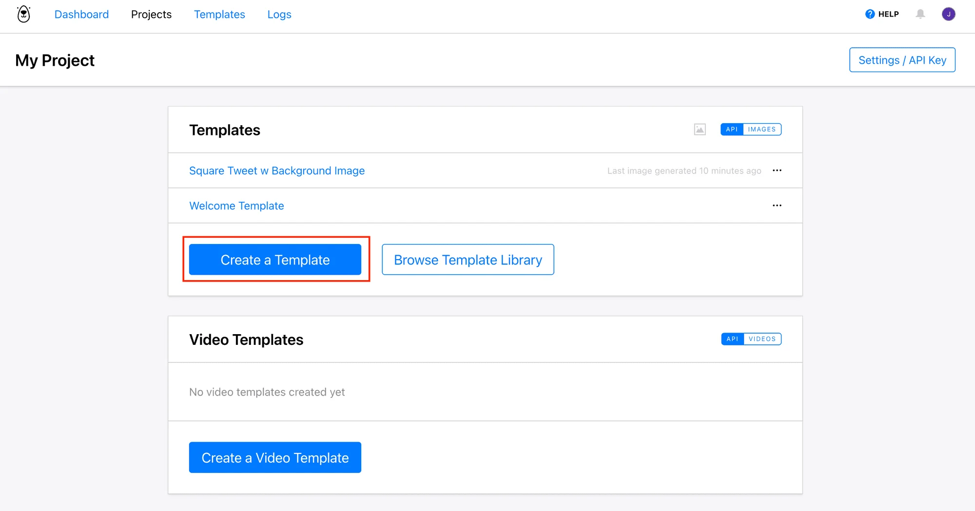 Bannerbear projects dashboard